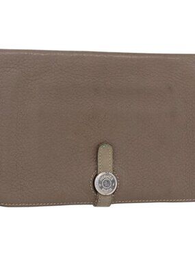 HERMES Dogon Duo GM Wallet Leather Gray Auth BA8060